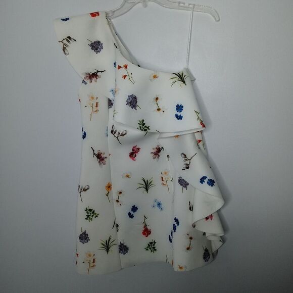 ASOS DESIGN floral one shoulder ruffle a-line mini dress - Picture 5 of 10